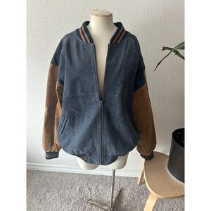 Vintage Free Country XL Suede Varsity Bomber Jacket – Brown Colorblock